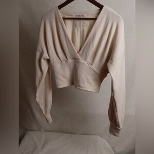 We The Free Cropped V-Neck Sweatshirt in Cream